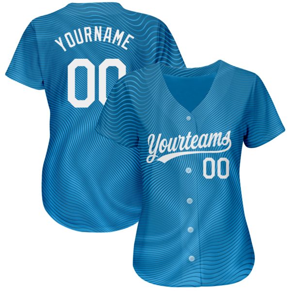 Custom Light Blue White 3D Pattern Design Authentic Baseball Jersey - Image 2