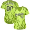 Custom Neon Green Olive-White 3D Pattern Design Authentic Baseball Jersey - Image 2