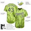 Custom Neon Green Olive-White 3D Pattern Design Authentic Baseball Jersey - Image 3