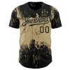 Custom Black Vegas Gold 3D Pattern Design Abstract Splatter Grunge Art Authentic Baseball Jersey - Image 2
