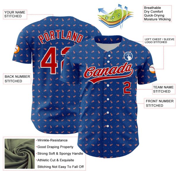 Custom Thunder Blue Red-White 3D American Flag Authentic Baseball Jersey - Image 3