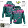 Custom Stitched Teal Pink 3D Pattern Design Torn Paper Style Sports Pullover Sweatshirt Hoodie - Image 2