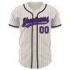 Custom Cream Purple Pinstripe Black Authentic Baseball Jersey - Image 2