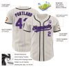Custom Cream Purple Pinstripe Black Authentic Baseball Jersey - Image 3