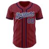 Custom Crimson White Pinstripe Navy Authentic Baseball Jersey - Image 2
