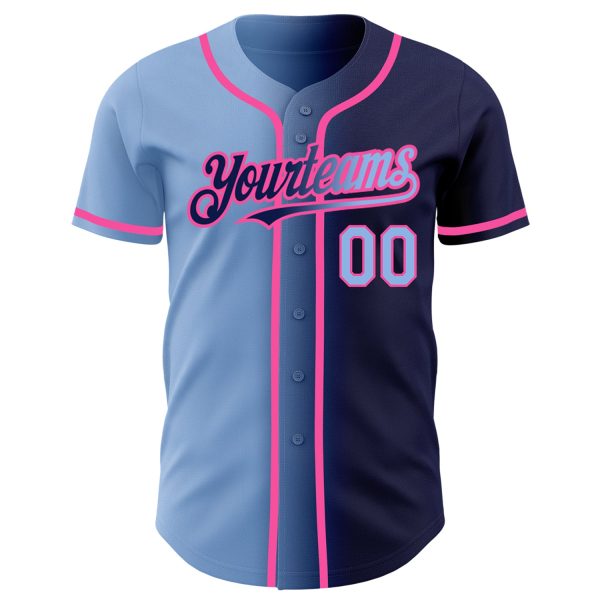 Custom Navy Light Blue-Pink Authentic Gradient Fashion Baseball Jersey - Image 2