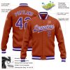 Custom Texas Orange Purple-White Bomber Full-Snap Varsity Letterman Jacket - Image 3