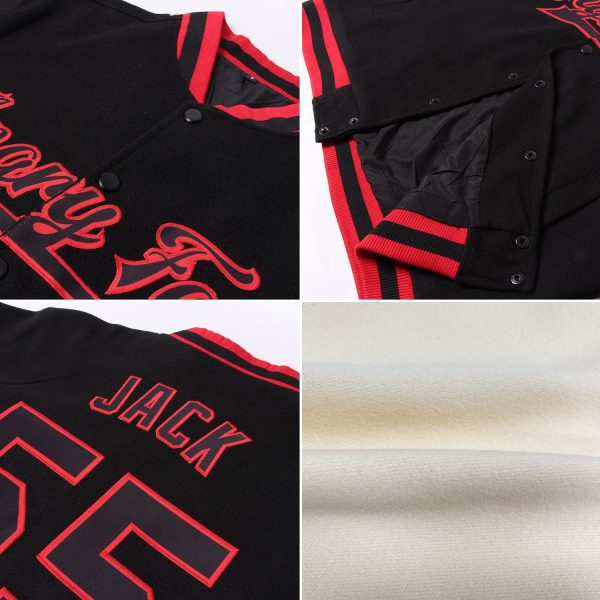Custom Cream Black-Gray Bomber Full-Snap Varsity Letterman Two Tone Jacket - Image 2