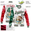 Custom White Kelly Green-Red Mexico 3D Bomber Full-Snap Varsity Letterman Jacket - Image 3