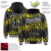 Custom Black Light Yellow-White Abstract Network 3D Pattern Design Bomber Full-Snap Varsity Letterman Hoodie Jacket - Image 3
