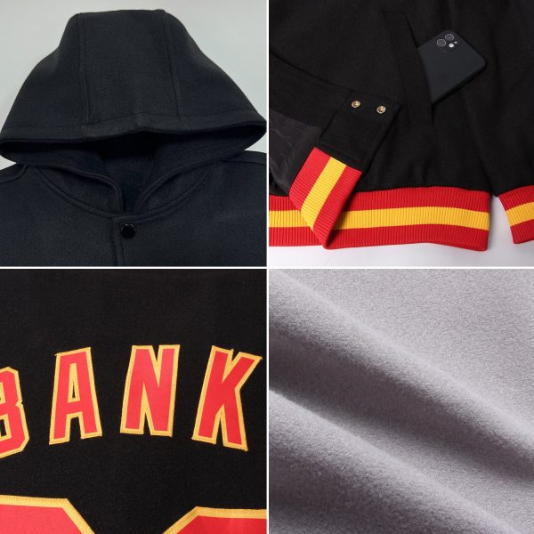 Custom Gray Orange-Royal Bomber Full-Snap Varsity Letterman Two Tone Hoodie Jacket - Image 2