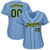 Custom Light Blue Green-Gold Authentic Baseball Jersey - Image 2