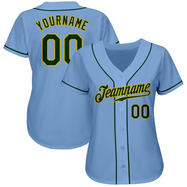 Custom Light Blue Green-Gold Authentic Baseball Jersey - Image 2