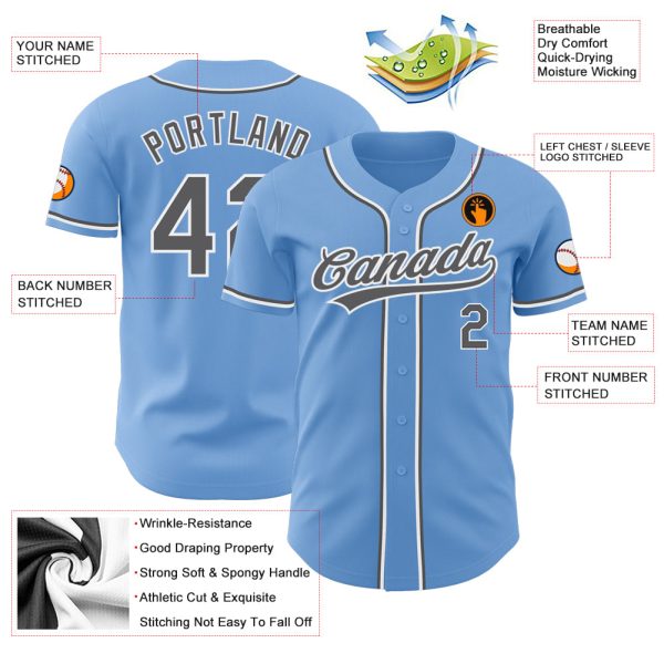 Custom Light Blue Steel Gray-White Authentic Baseball Jersey - Image 3