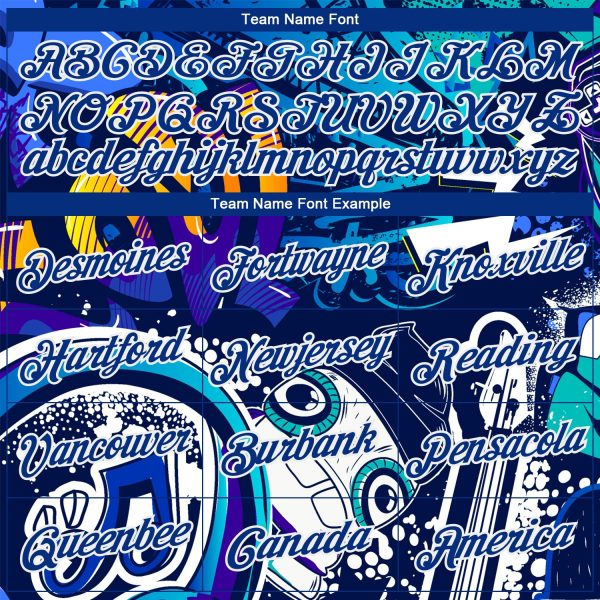 Custom Graffiti Pattern Royal-White Abstract Urban Street Art 3D Long Sleeve Performance T-Shirt - Image 3