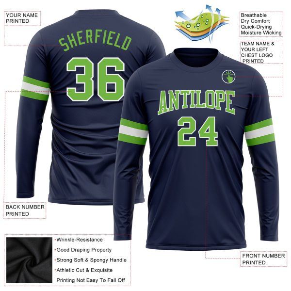 Custom Navy Neon Green-White Long Sleeve Performance Salute To Service T-Shirt - Image 3