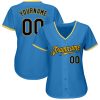 Custom Powder Blue Navy Gold-White Authentic Baseball Jersey - Image 2