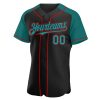 Custom Black Teal-Red Authentic Raglan Sleeves Baseball Jersey - Image 2