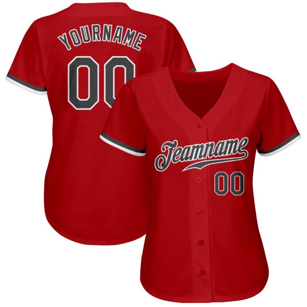 Custom Red Steel Gray-White Authentic Baseball Jersey - Image 2
