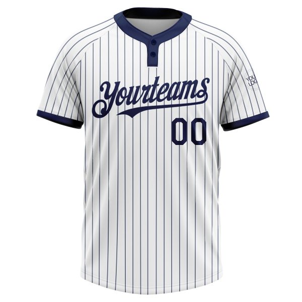 Custom White Navy Pinstripe Navy Two-Button Unisex Softball Jersey - Image 2
