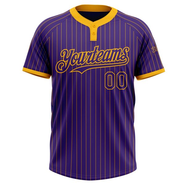 Custom Purple Gold Pinstripe Gold Two-Button Unisex Softball Jersey - Image 2