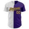 Custom Purple Old Gold-Black Pinstripe Authentic Split Fashion Baseball Jersey - Image 2