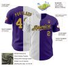 Custom Purple Old Gold-Black Pinstripe Authentic Split Fashion Baseball Jersey - Image 3