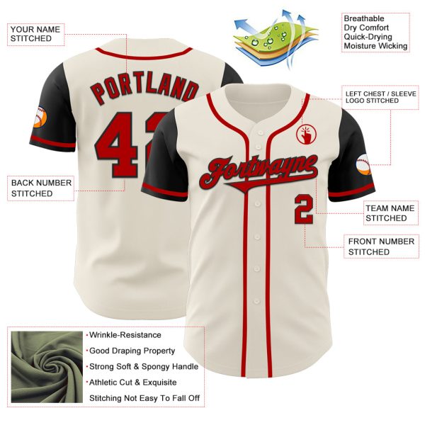 Custom Cream Red-Black Authentic Two Tone Baseball Jersey - Image 3