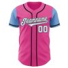 Custom Pink White-Light Blue Authentic Two Tone Baseball Jersey - Image 2