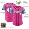 Custom Pink White-Light Blue Authentic Two Tone Baseball Jersey - Image 3