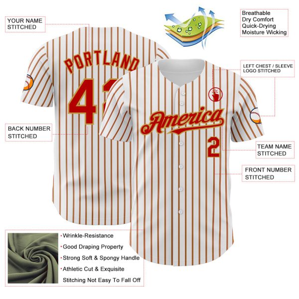 Custom White (Red Old Gold Pinstripe) Red-Old Gold Authentic Baseball Jersey - Image 3