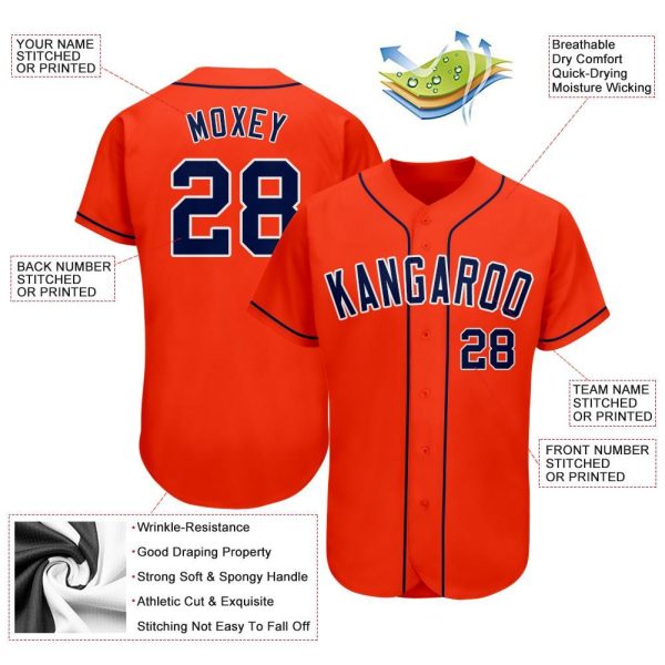 Custom Orange Navy-White Authentic Baseball Jersey - Image 3