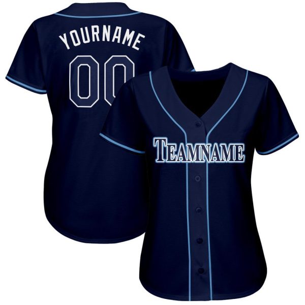 Custom Navy White-Powder Blue Baseball Jersey - Image 2